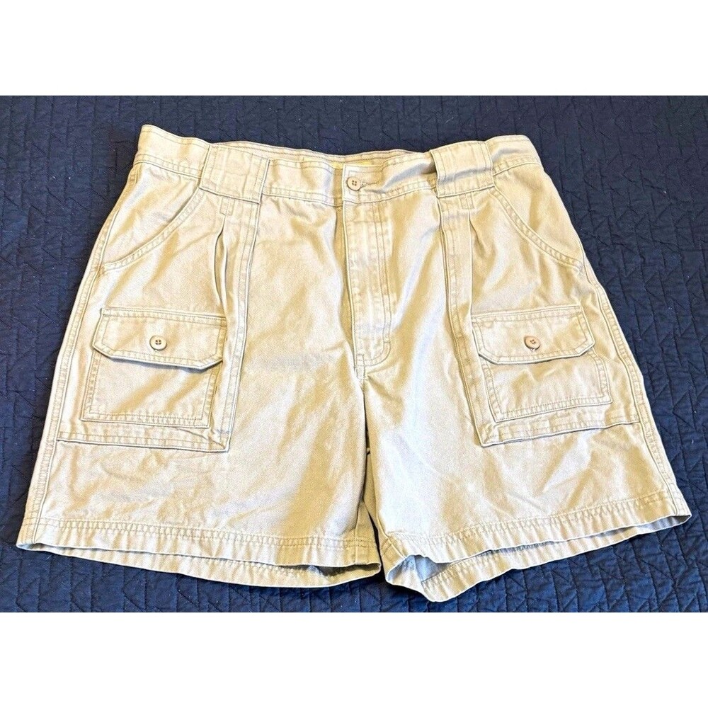 Cabela's 7-Pocket Hiker Men's Beige Cargo Shorts Canvas Cotton Zip Fly Sz 36W